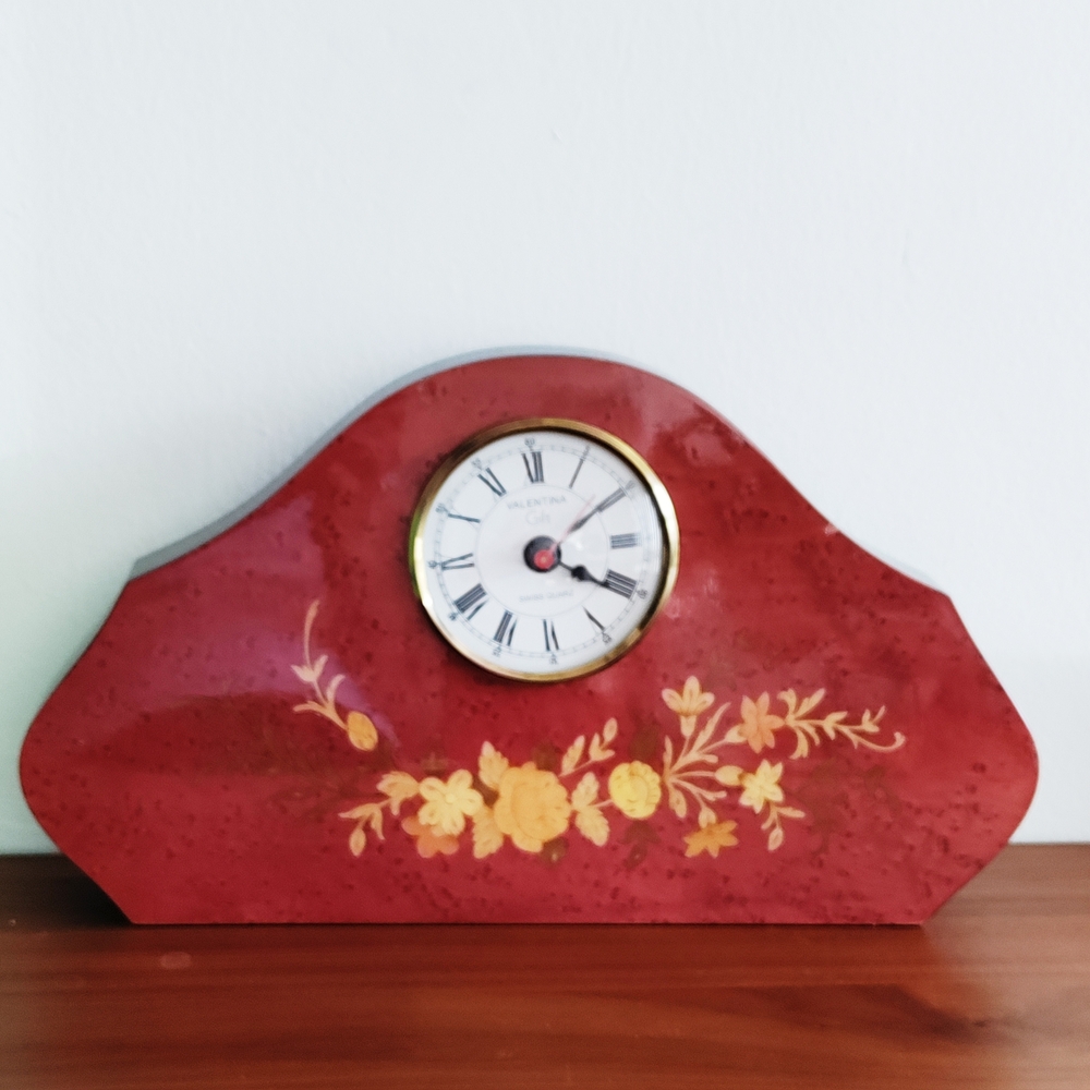 Elegant Red Floral Wall Clock